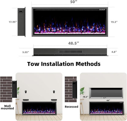 50'' Luxury Electric Fireplace – Wall Mounted & Recessed, Ultra-Slim Design - Image 7