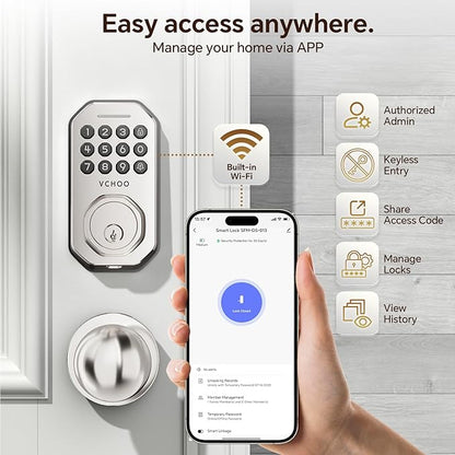 VCHOO Keyless Entry Door Lock Set WiFi Smart App Control Door Lock - Image 4