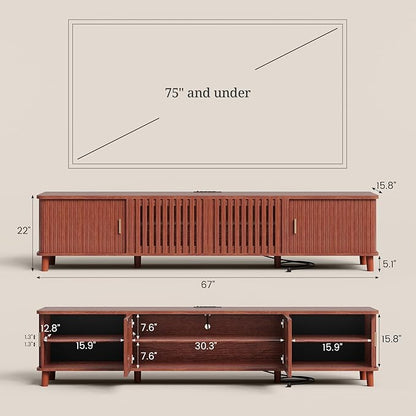 UPOSOJA TV Stand with Fluted Sliding Doors & Adjustable Shelves, Charging - Image 2
