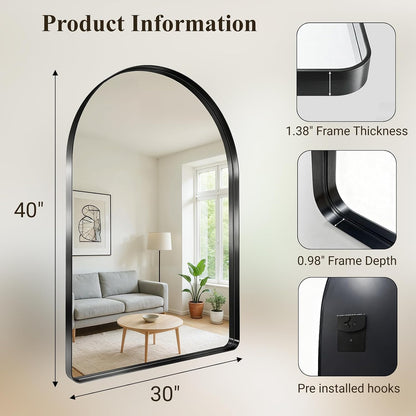 Black Arched Bathroom Mirror 30x40 Inch Arch Mirror for Wall | Vanity Mirror Over Sink with Tempered Glass, Aluminum Alloy Deep Frame, Farmhouse for Bedroom, Entryway, Living Room