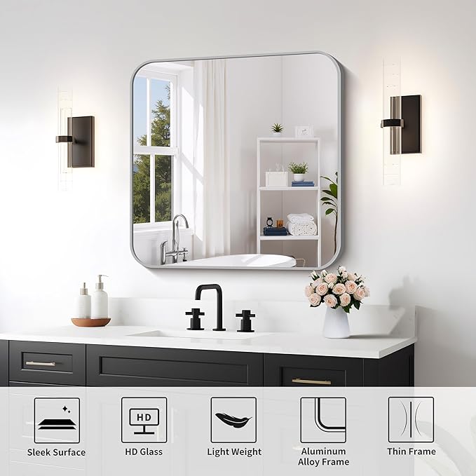 FORBATH 30x30 Inch Silver Bathroom Mirror - Image 7