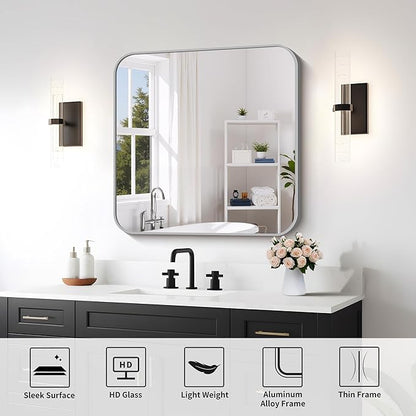 FORBATH 30x30 Inch Silver Bathroom Mirror - Image 7