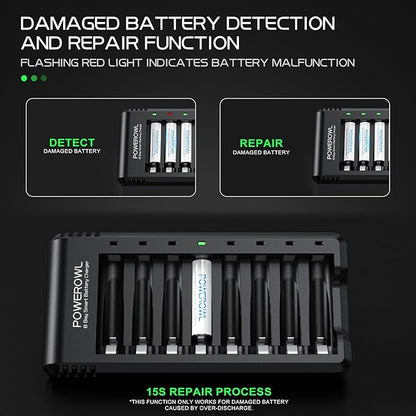 POWEROWL 8 Bay AA AAA Battery Charger 2 Pack, USB High-Speed Charging, - Image 4