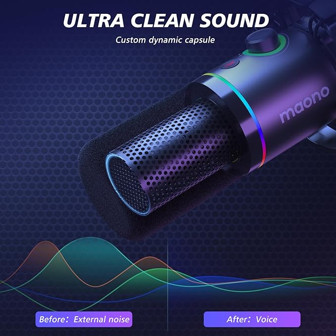 MAONO XLR/USB Dynamic Microphone Kit, RGB Podcast Mic - Image 7