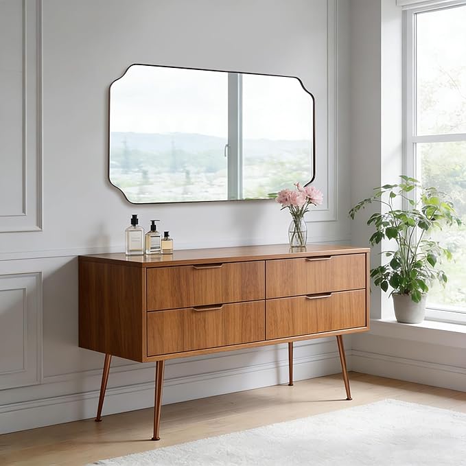 ANDY STAR 30"x48" Brushed Bronze Rectangle Mirror, Large Scalloped Bathroom - Image 7
