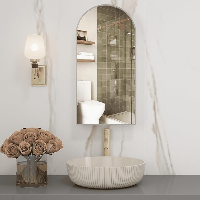 Silver Medicine Cabinet with Mirror, Arched Bathroom Cabinet Left or Right - Image 8
