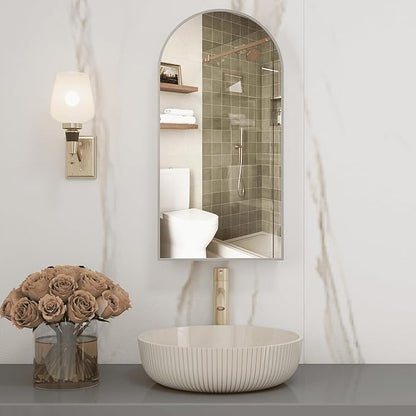 Silver Medicine Cabinet with Mirror, Arched Bathroom Cabinet Left or Right - Image 8