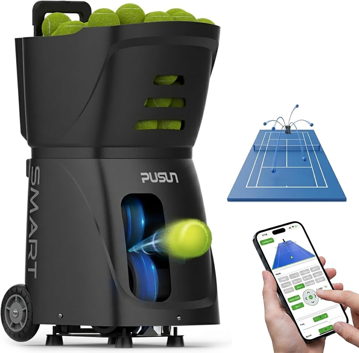 pusun｜pt-smart tennis ball machine: app control with 12, main product view