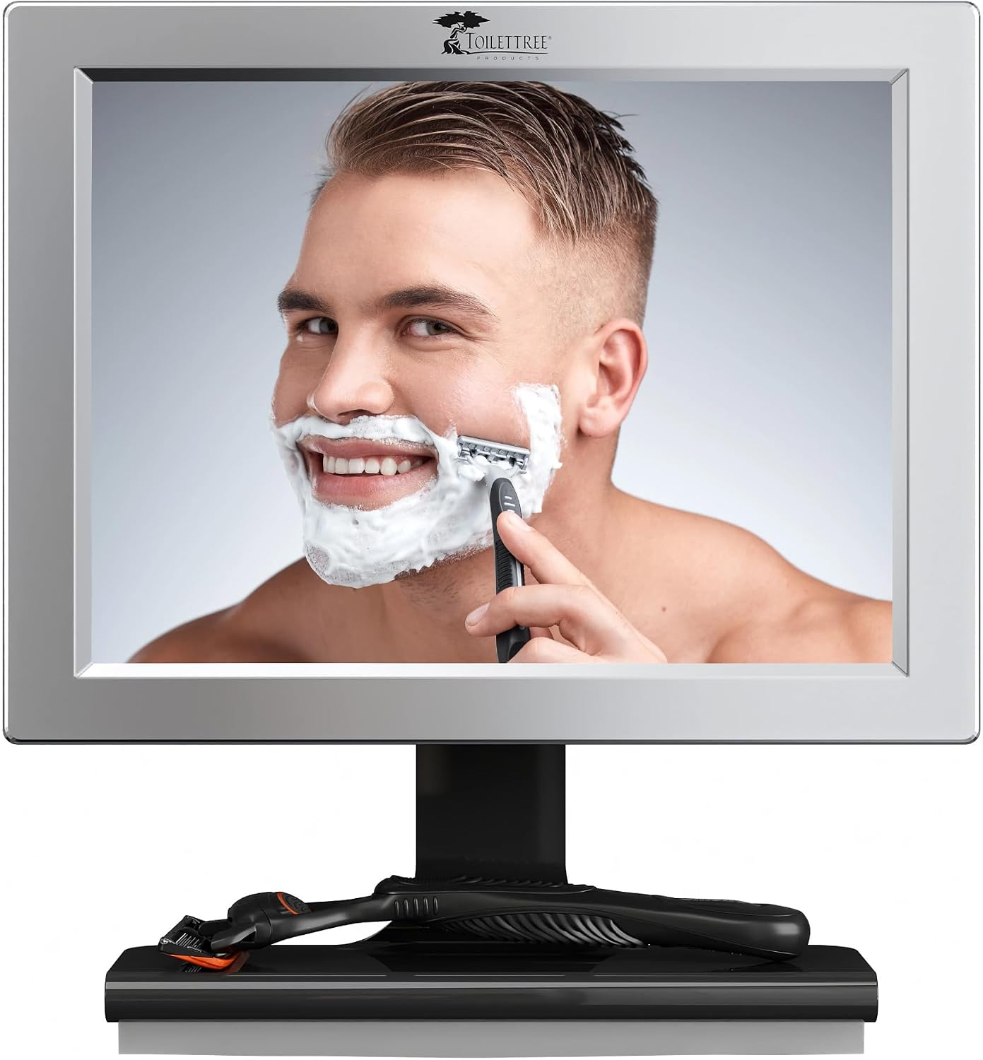 ToiletTree Products Fogless Shower Mirror with Squeegee - Anti-Fog Mirror - Adjustable Shaving Mirror with a Squeegee - Rust-Proof, Impact-Resistance Bathroom Shower Mirror