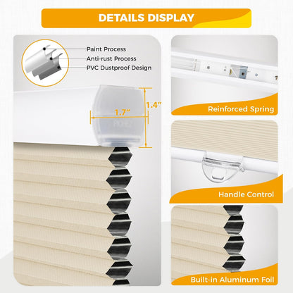 HOMEDEMO Cellular Shades Cordless Beige-Blackout 27" W x 64" H | Honeycomb Shade Blinds, Thermal Insulated Noise Reduction for Windows Inside & Outside Mount