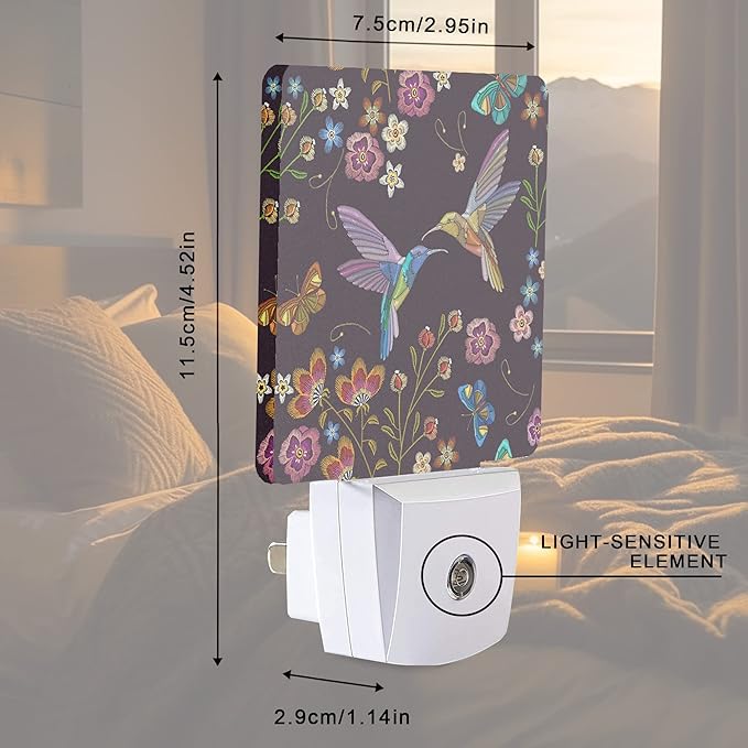 Smoaffly Vintage Hummingbird Butterfly Flowers Night Light Plug-in LED - Image 4