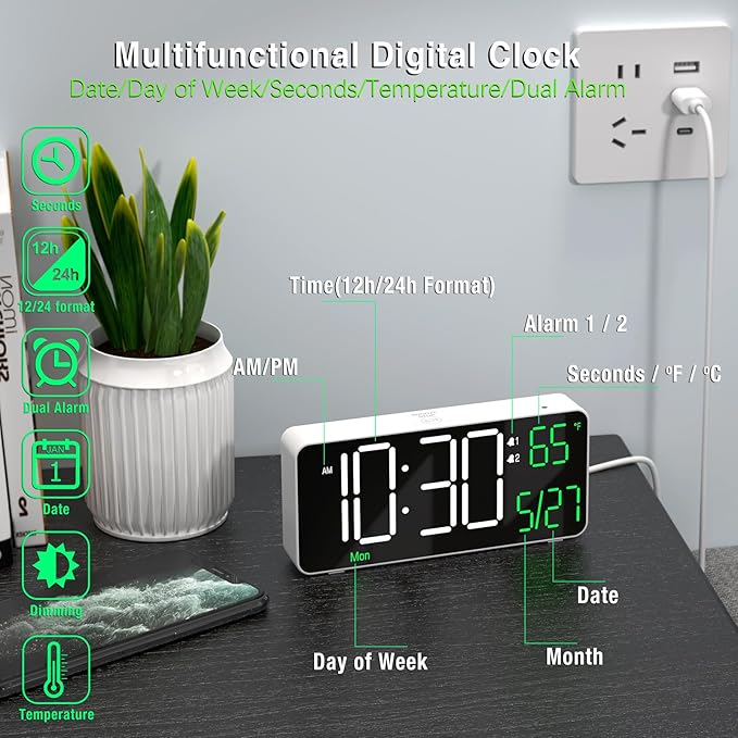 KOSUMOSU Digital Alarm Clock, 6.7in Small Digital Clock - Image 5
