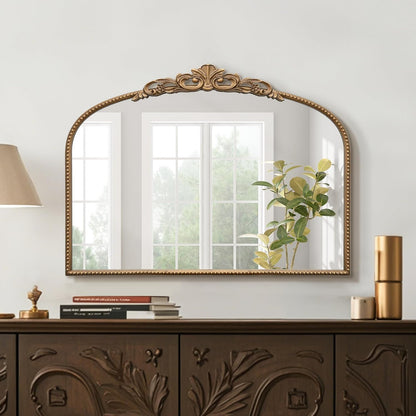 Micasso Vintage Gold Arched Mirror: 32"x24" Baroque Antique Vanity Mirror | Traditional Ornate French Decorative Wall Mirror for Bedroom/Bathroom/Entryway/Hallway/Dresser/Mantel/Nightstand/Over Sink