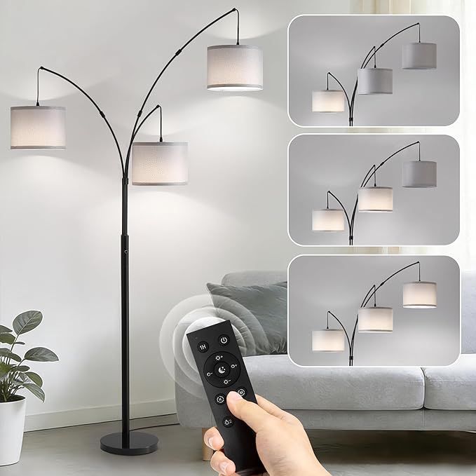 Fansdrick Floor lamp with Remote, 3 Light Arc Floor Lamps - Image 9