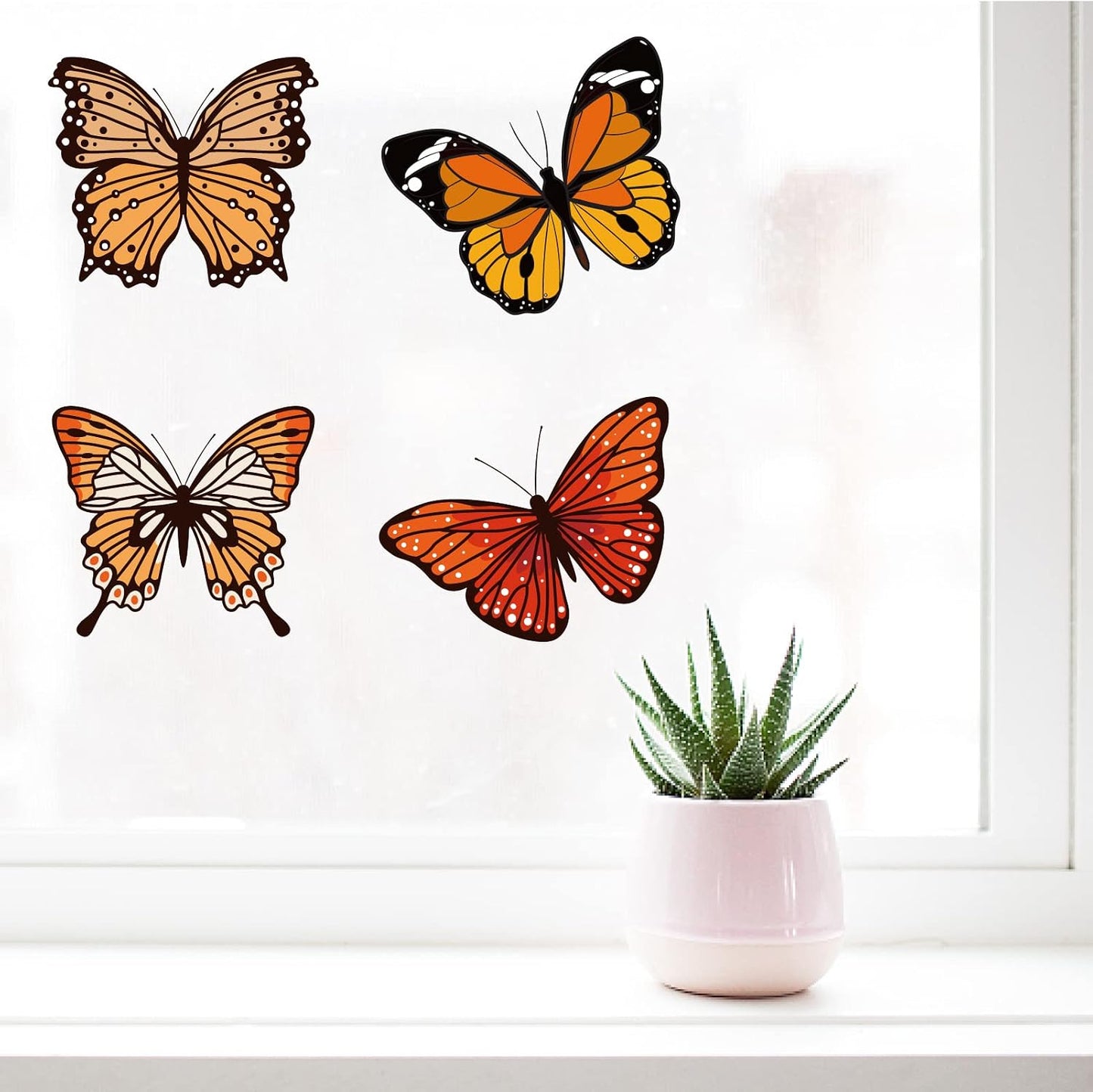 GORGECRAFT 6.3x6.3 4 Styles Spring Butterfly Vinyl Window Clings Non Adhesive Reusable Window Decals Stairway Sliding Glass Door Stickers Film to Prevent Bird Strikes for Office Bathroom