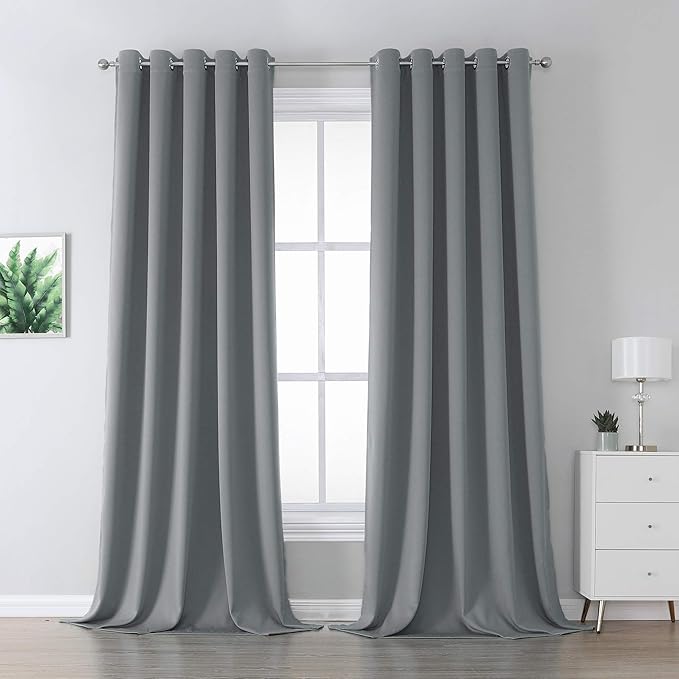 DUALIFE Grey Blackout Curtains for Bedroom 120 inches Long 2 Panels Grommet by DUALIFE