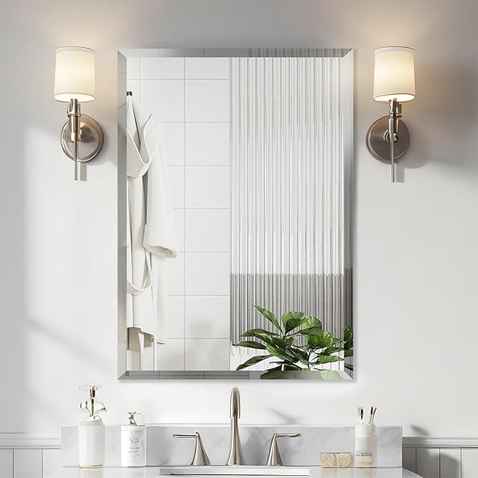 Beveled Edge Mirror 20x28 Inch Frameless Rectangle Bathroom Wall Mirror by LAMCHMOR