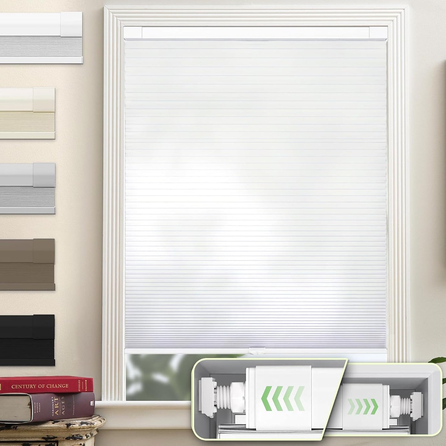 Custom Dual Tension Rod Blinds No Drill Cellular Shades for Indoor Windows | 1.5" Cell | Minimal Light Leak | No drill Installation | Insulation | Noise Reduced | White | 24"W x 54"H | Light Filtering