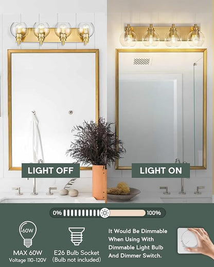 METWET Bathroom Light Fixtures, 4 Light Brushed Gold Vanity Light, 26 Inch - Image 2