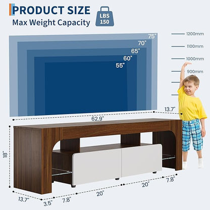 IDEALHOUSE LED TV Stand for 55 to 75 Inch TV, Walnut Entertainment Center - Image 3