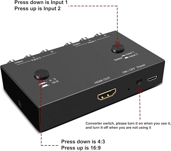 Dingsun 2 Port AV to HDMI Converter, RCA to HDMI Adapter Support 16:9/4:3 - Image 5