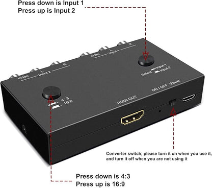 Dingsun 2 Port AV to HDMI Converter, RCA to HDMI Adapter Support 16:9/4:3 - Image 5