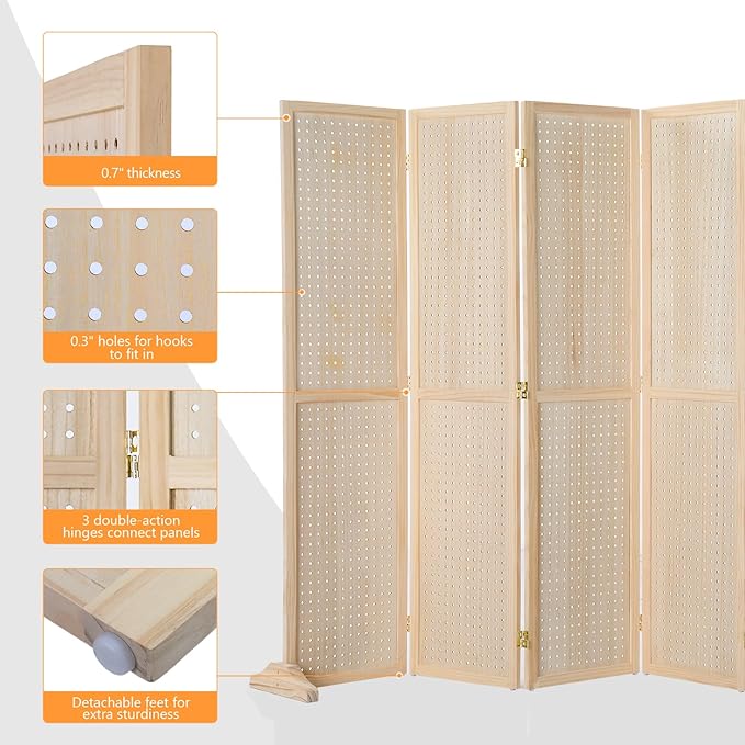 Bonnlo 4/6 Panel Pegboard Freestanding, 5 FT Portable Display Board Organizer - Image 4