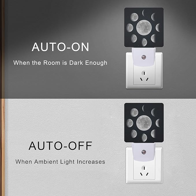 Smoaffly Moon Phases Night Light Plug-in LED Nightlights Auto Sensor Night Lamp - Image 5
