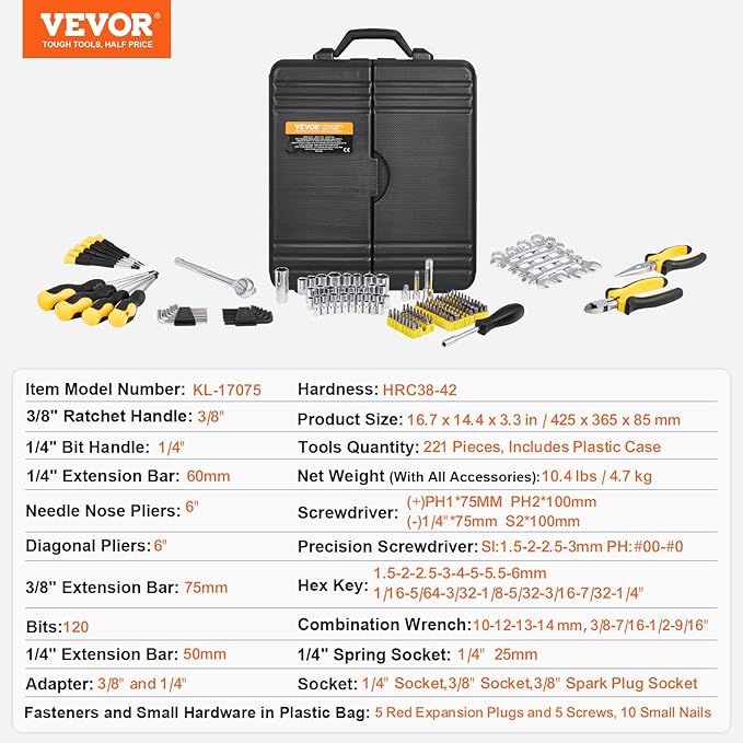 VEVOR Mechanics Tool Set 221Pieces - Image 7