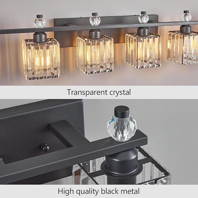 FDPBY Vanity Lights 6-Light Modern Crystal Vanity Light Sand Black Bathroom - Image 4