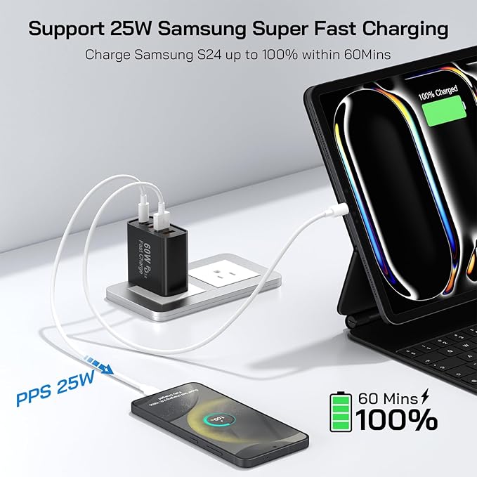 2Pack USB C Fast Charger Block, Total 60W 5-Port USB C Wall Charger 30W Type C - Image 3