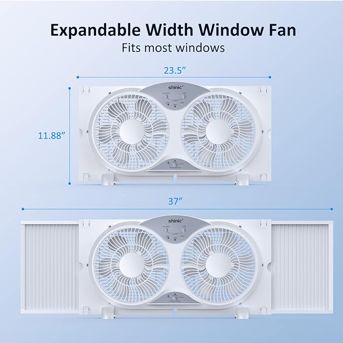 shinic 9" Twin Window Fan with Reversible Airflow, Removable Cover and Bug - Image 5