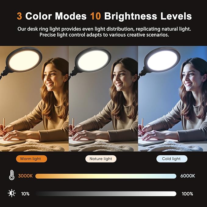Desk Ring Light, 360°Rotate & Flexible Height Full-Screen Overhead Ringlight - Image 2