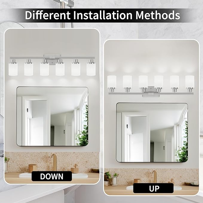 DIKAIDA 38" Bathroom Vanity Light, 6-Light Nickel Vanity Lights - Image 5
