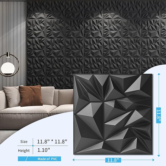 Art3d 33-Pack 3D Wall Panels for Interior Wall Decor, Modern Diamond Textured - Image 4