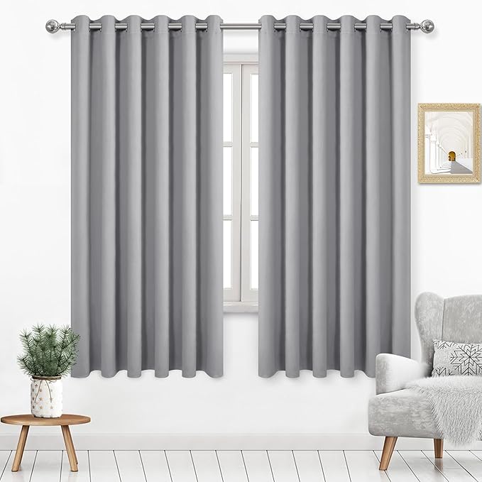 DWCN Silver Grey Blackout Curtains 63 Inch Length, 70 Wide Drapes by DWCN