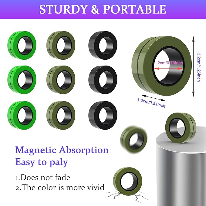 Cevioce 9 PCS Magnetic Ring Fidget Toys Set, ADHD Anxiety Magnetic Finger - Image 3