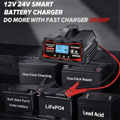 Battery Charger 25A, 12V/24V Lead Acid Smart Battery Charger, 12V LiFePO4 Car - Image 2