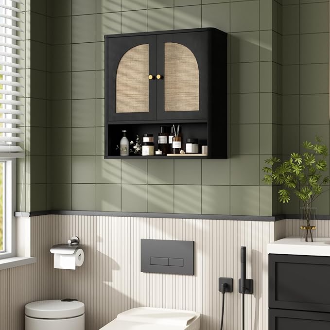 RUSTOWN Rattan Bathroom Wall Cabinet, Over The Toilet Storage Cabinets - Image 9