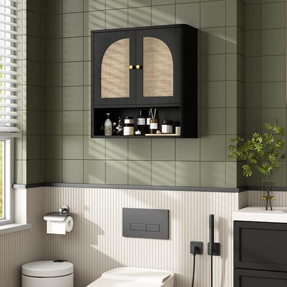 RUSTOWN Rattan Bathroom Wall Cabinet, Over The Toilet Storage Cabinets - Image 9