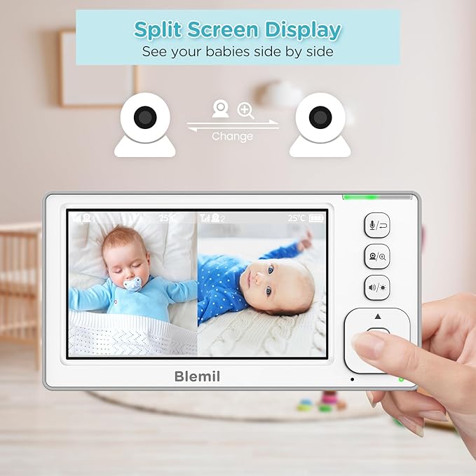 Blemil Baby Monitor with 2 Cameras and Audio, 4.3'' IPS Split-Screen Monitor - Image 2