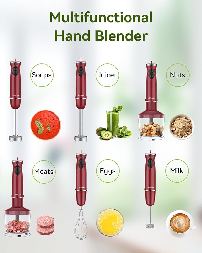 Immersion Blender 5 in 1 Hand Blender, Abuler 1000W Hand Mixer Stick, 12 Speed - Image 5