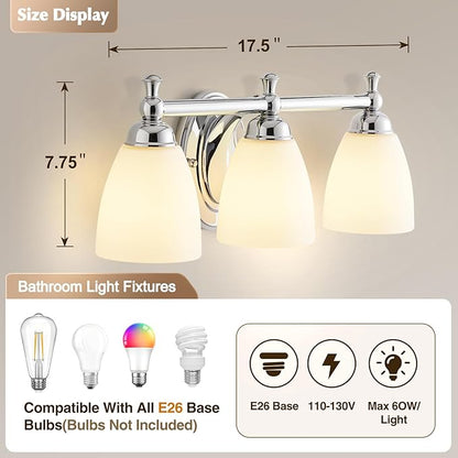 EJIAXIN Bathroom Light Fixtures, 3 Light Bathroom Lighting Fixtures Over Mirror - Image 4