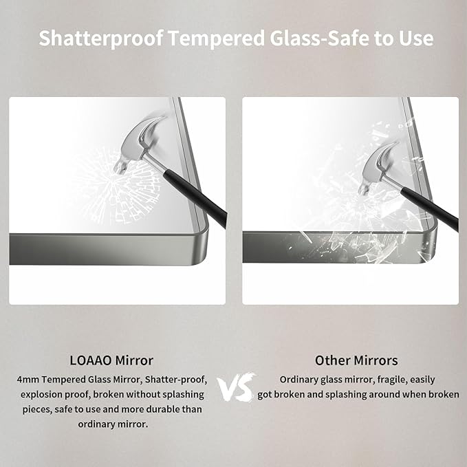 LOAAO 60X30 Inch Brushed Nickel Bathroom Mirror, Rounded Rectangle Silver Metal - Image 7