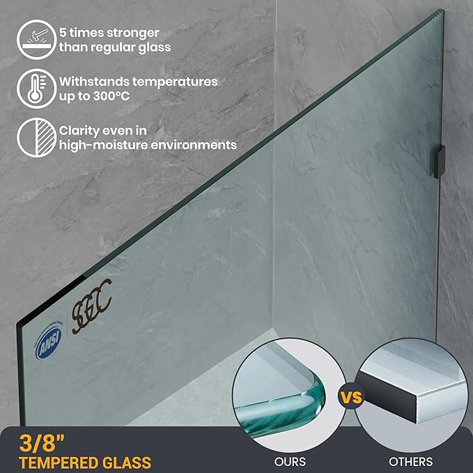22" W×78.75" H Shower Glass Panel, 3/8" Thick Clear Tempered Glass Panel - Image 5