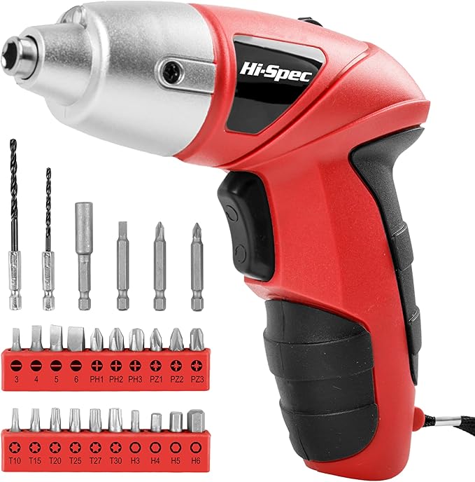 Hi-Spec 27pc 3.6V Red Small Power Electric Screwdriver Set. Cordless & by Hi-SpecToolsUSA