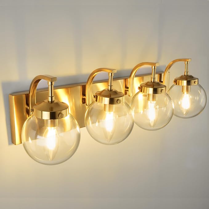 Beionxii 4-Light Bathroom Vanity Light Fixtures, 3 Light Brushed Gold Bathroom by Beionxii