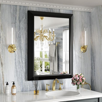 Amorho Black Bathroom Mirror, 24x32 Inch Thick Metal Framed Wall Mirrors by Amorho