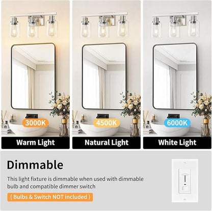DIKAIDA 3-Light Bathroom Light Fixtures, Nickel Bathroom Vanity Light - Image 7