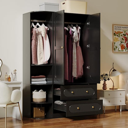 69” Fluted Large Capacity Storage Wardrobe Armoire, Wardrobe Armoire Wooden - Image 6